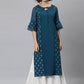 Party Wear Kurti Faux Crepe Teal Print Kurtis