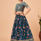 A Line Lehenga Faux Georgette Teal Embroidered Lehenga Choli