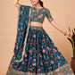 A Line Lehenga Faux Georgette Teal Embroidered Lehenga Choli