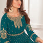 Palazzo Salwar Suit Faux Georgette Teal Embroidered Salwar Kameez