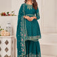 Palazzo Salwar Suit Faux Georgette Teal Embroidered Salwar Kameez