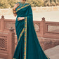 Contemporary Vichitra Silk Teal Embroidered Saree