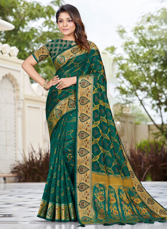 Contemporary Silk Teal Patch Border Saree