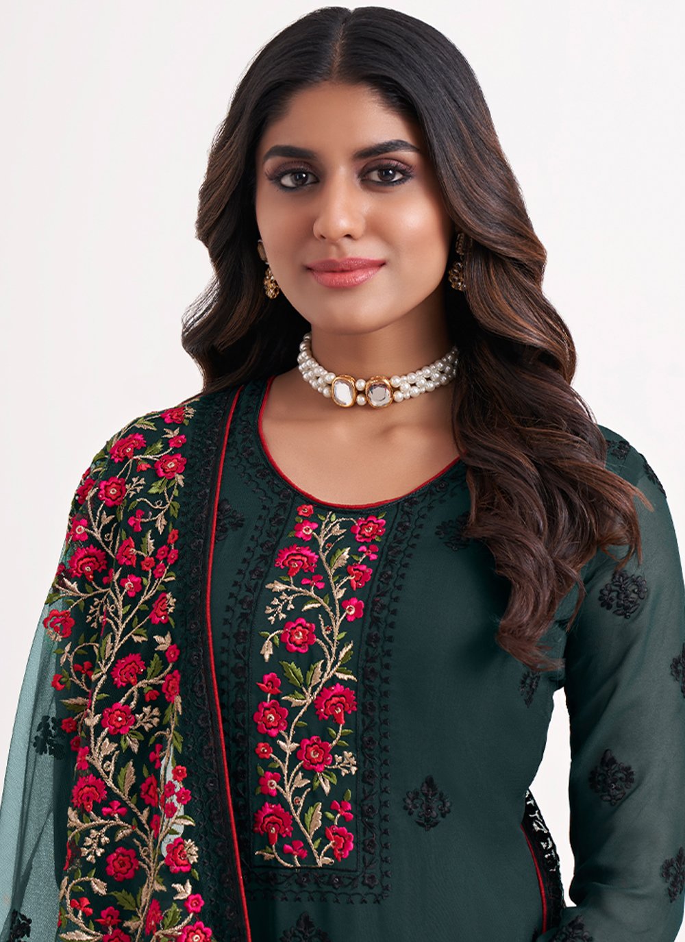 Salwar Suit Georgette Teal Embroidered Salwar Kameez