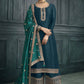 Pakistani Salwar Suit Georgette Silk Teal Embroidered Salwar Kameez