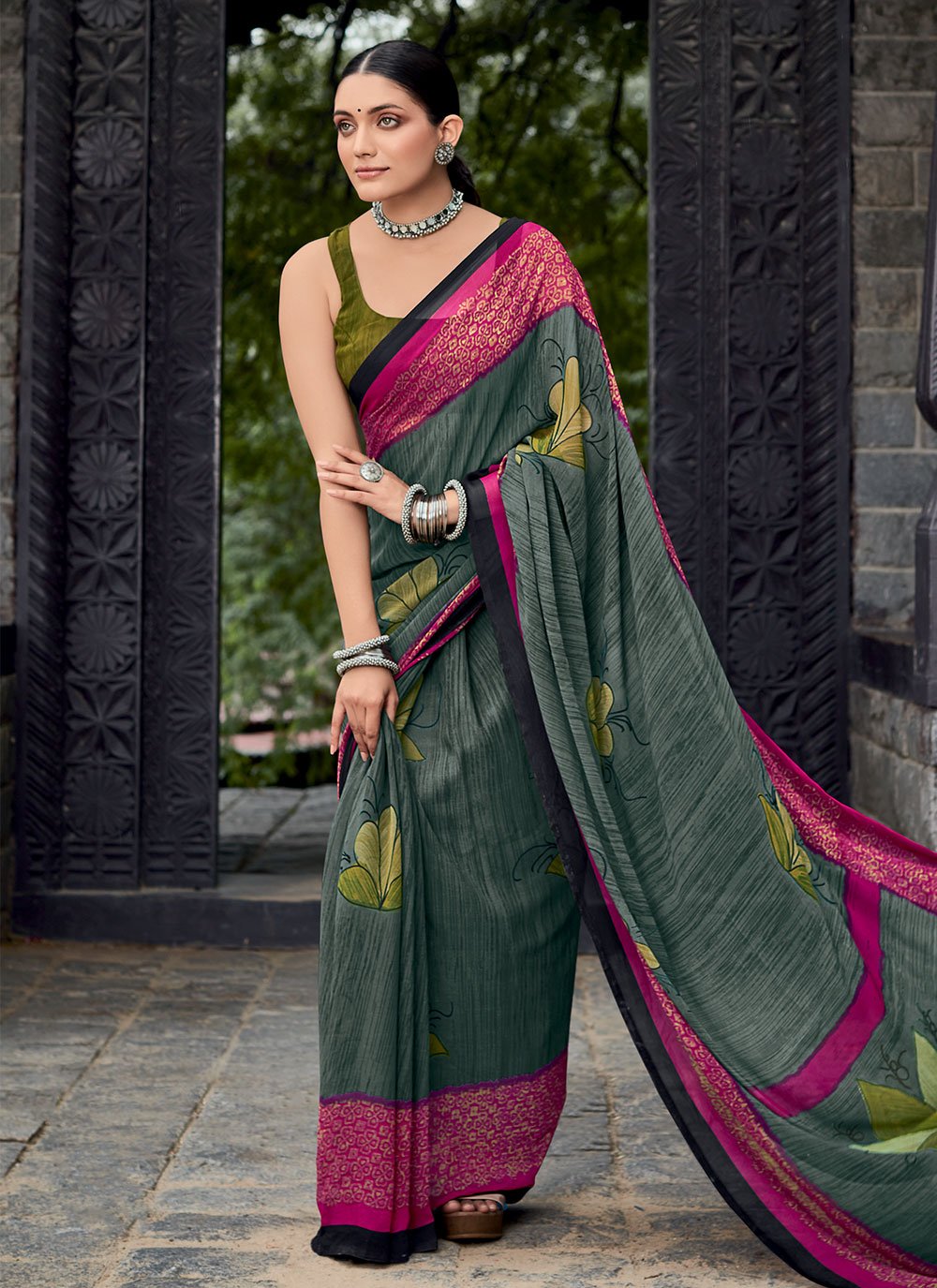 Trendy Saree Georgette Teal Print Saree