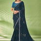 Trendy Saree Georgette Jacquard Teal Foil Print Saree