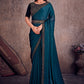 Designer Georgette Satin Teal Lace Saree