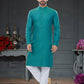 Kurta Pyjama Cotton Jacquard Teal Fancy Work Mens