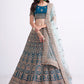 A Line Lehenga Net Teal Embroidered Lehenga Choli