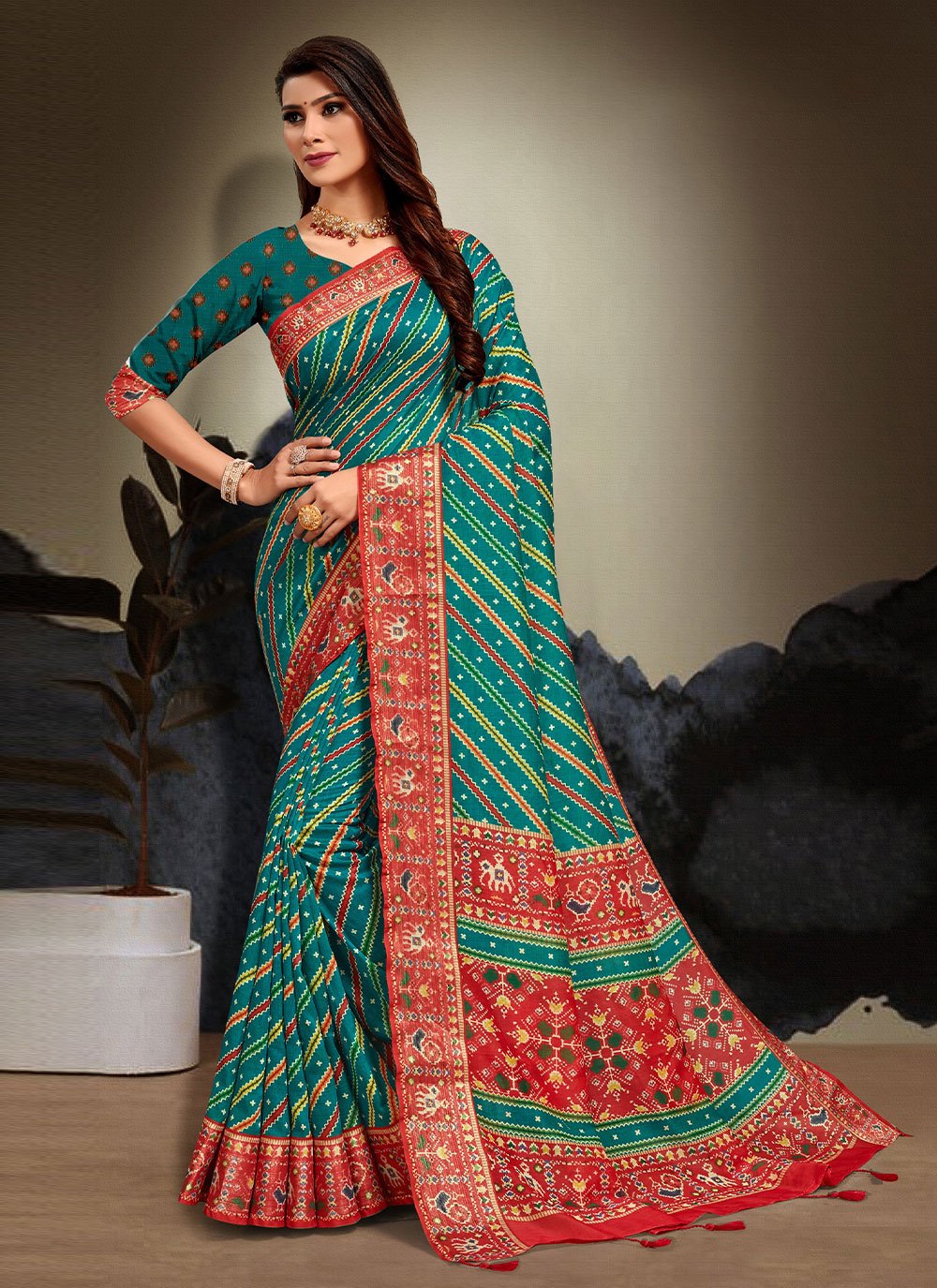 Classic Cotton Teal Print Saree