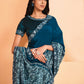 Classic Crepe Silk Satin Teal Embroidered Saree