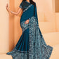 Classic Crepe Silk Satin Teal Embroidered Saree