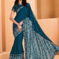 Classic Crepe Silk Satin Teal Embroidered Saree