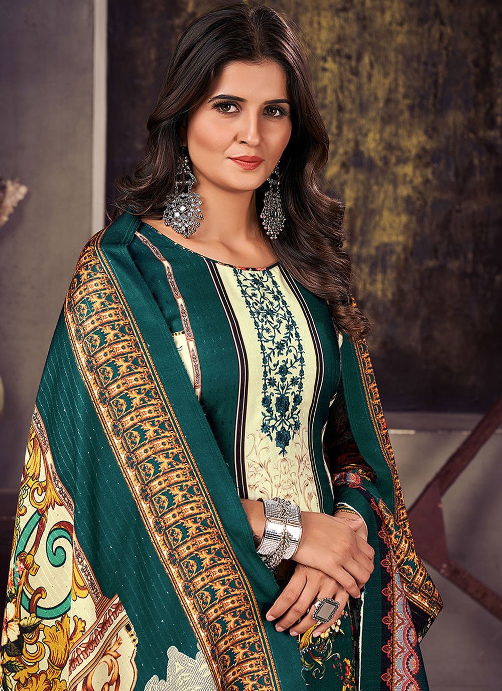 Trendy Suit Pashmina Teal Digital Print Salwar Kameez