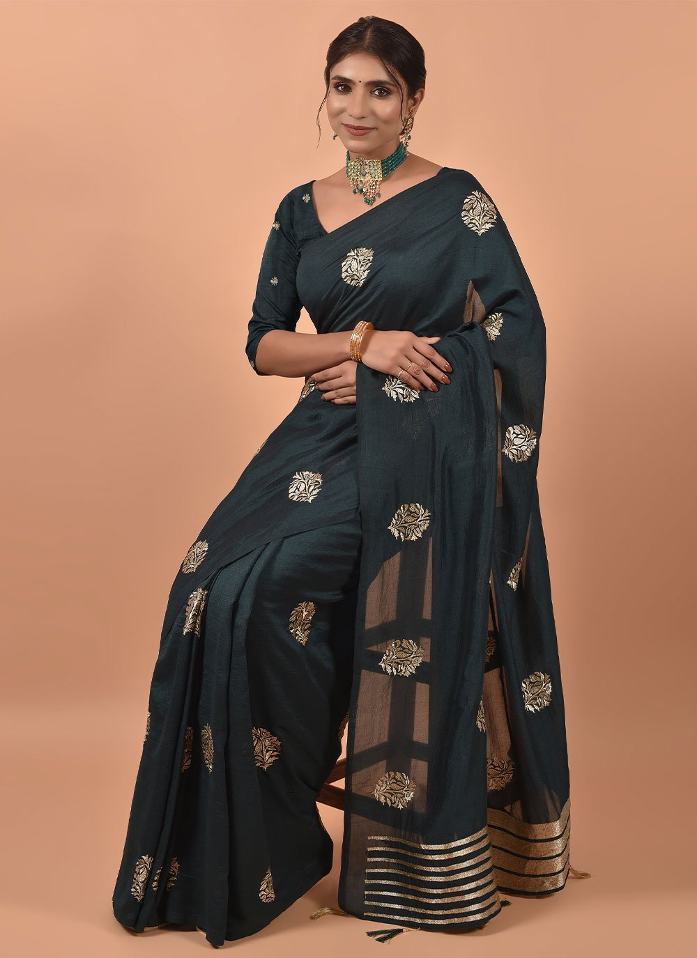Classic Poly Silk Teal Embroidered Saree