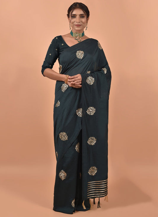 Classic Poly Silk Teal Embroidered Saree