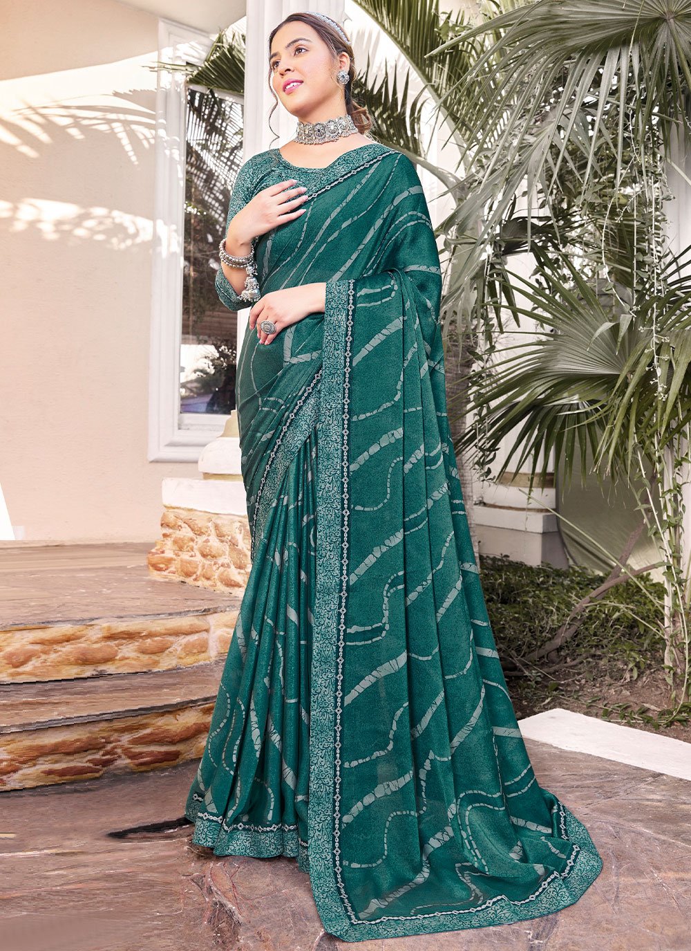 Trendy Saree Georgette Teal Print Saree