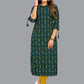 Party Wear Kurti Faux Crepe Teal Print Kurtis