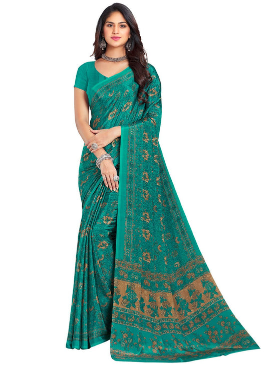 Trendy Saree Faux Crepe Teal Print Saree