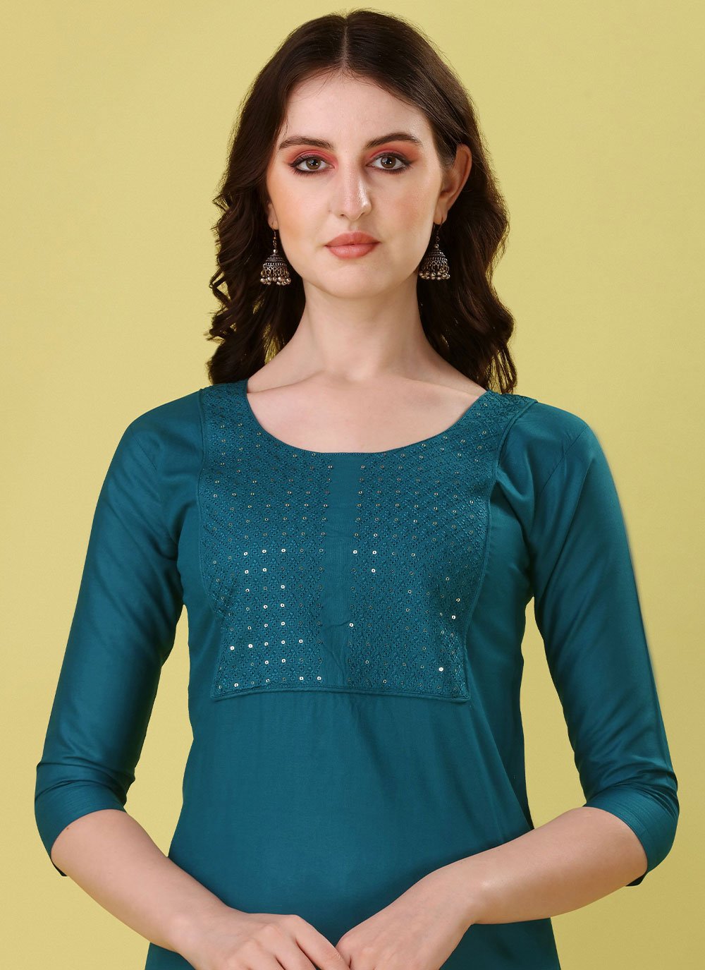 Casual Kurti Rayon Teal Embroidered Kurtis