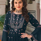 Salwar Suit Faux Georgette Teal Embroidered Salwar Kameez