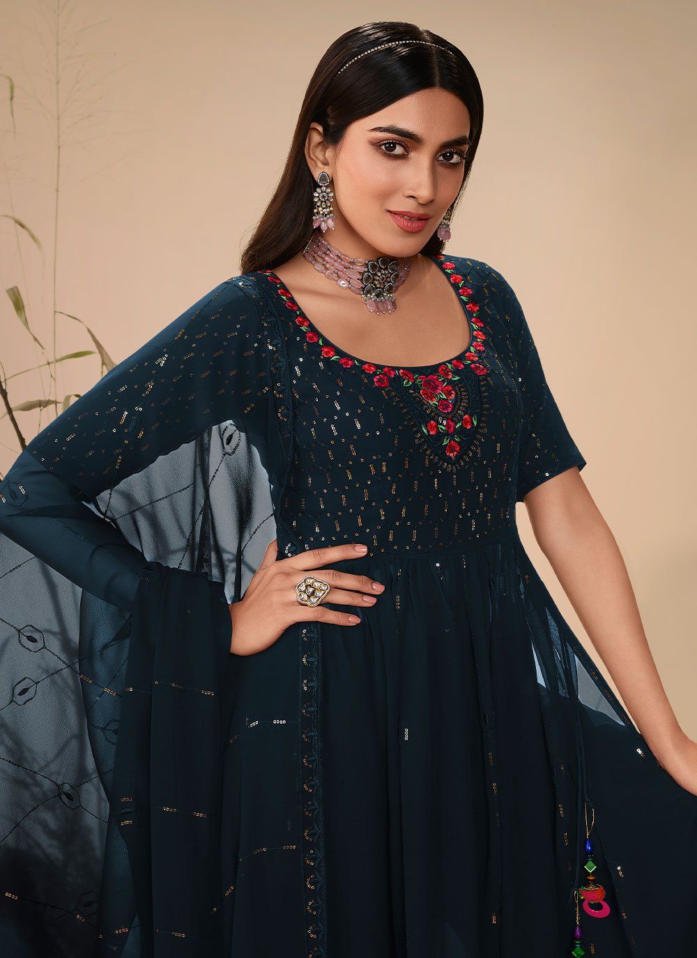 Salwar Suit Georgette Teal Embroidered Salwar Kameez