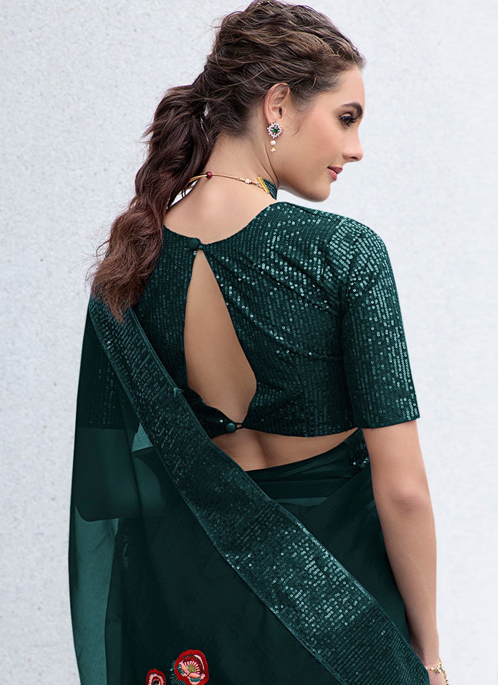 Designer Shimmer Teal Sequins Saree