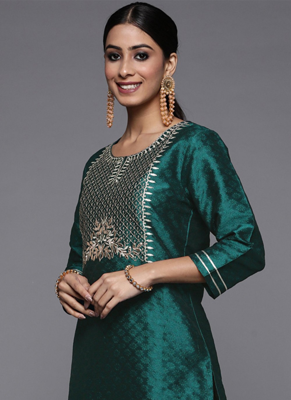 Pant Style Suit Silk Blend Teal Embroidered Salwar Kameez