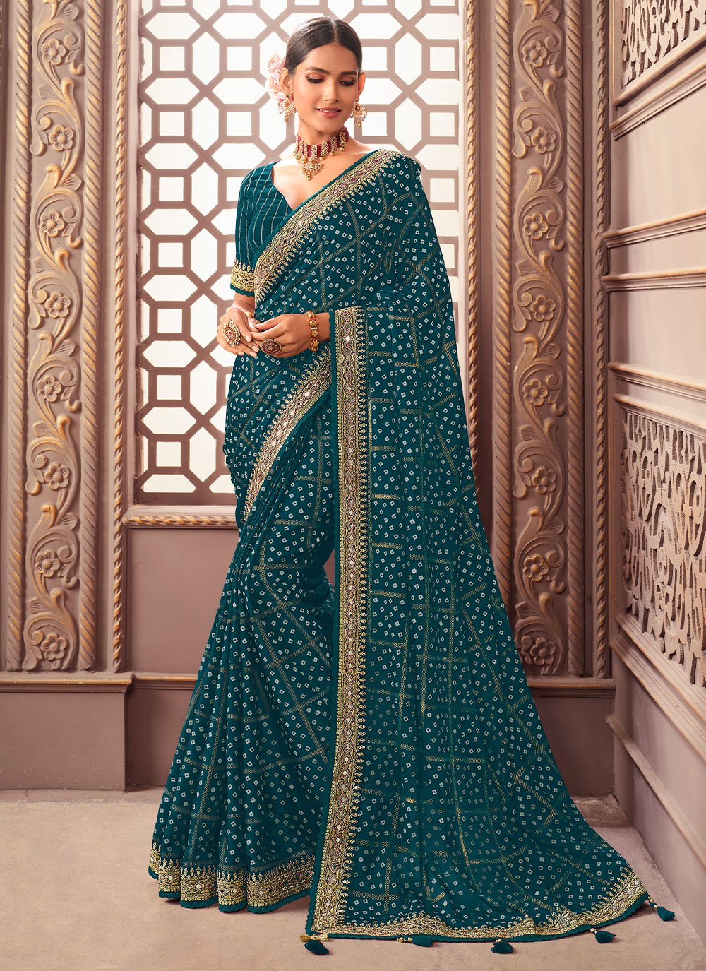 Trendy Saree Silk Teal Embroidered Saree