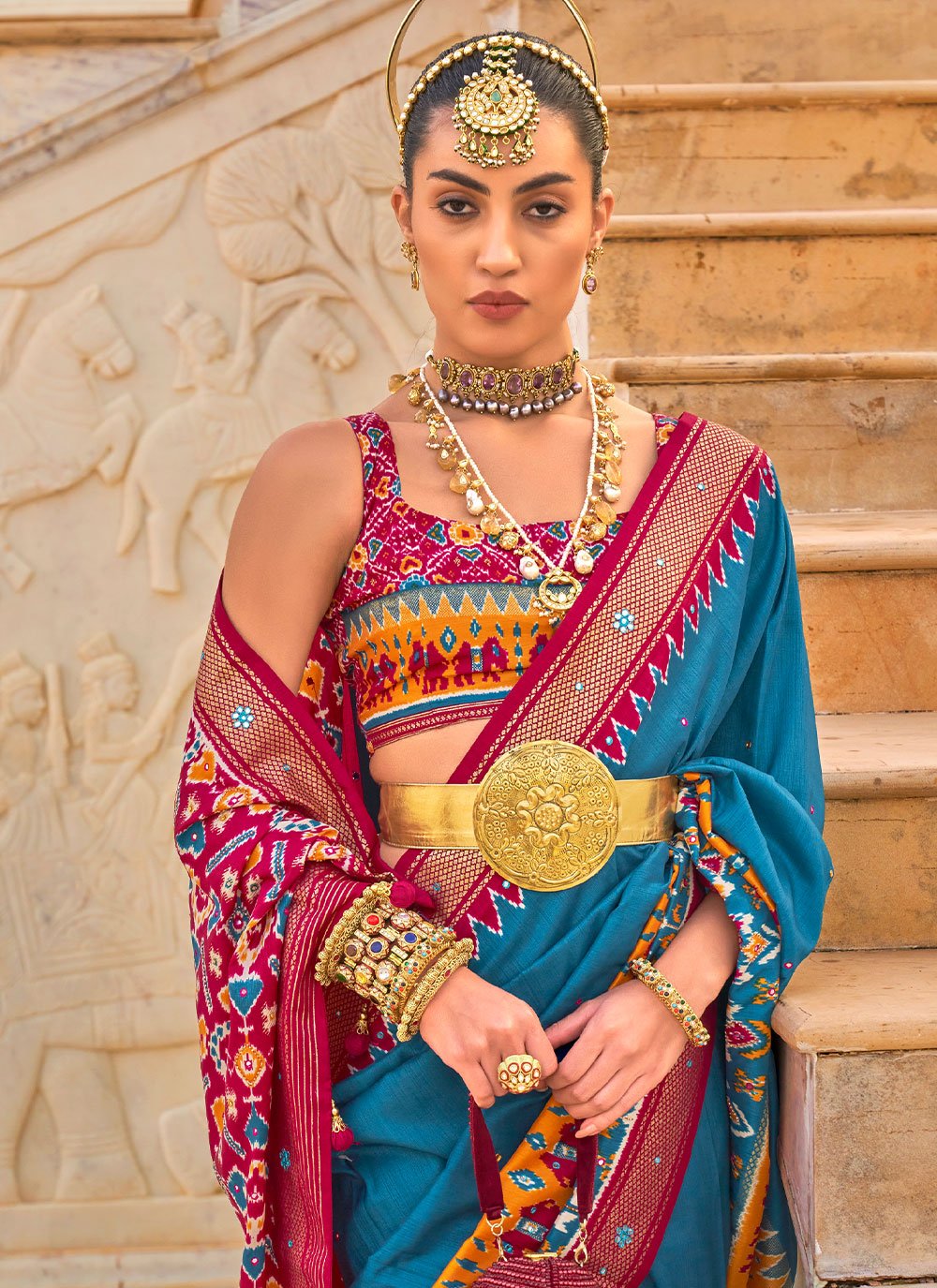 Classic Silk Teal Hand Work Saree