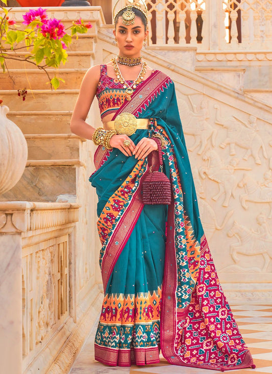 Classic Silk Teal Hand Work Saree