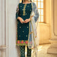 Straight Salwar Suit Faux Georgette Teal Embroidered Salwar Kameez