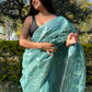 Trendy Saree Organza Teal Embroidered Saree