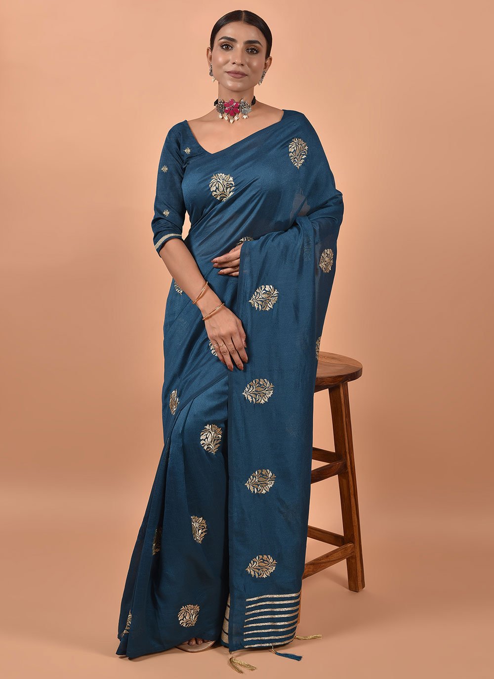 Trendy Saree Poly Silk Teal Embroidered Saree