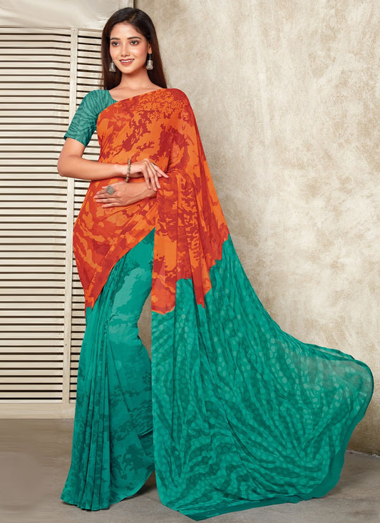 Classic Weight Less Teal Print Saree