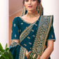 Classic Vichitra Silk Teal Embroidered Saree