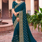 Classic Vichitra Silk Teal Embroidered Saree