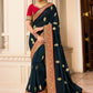 Classic Vichitra Silk Teal Embroidered Saree