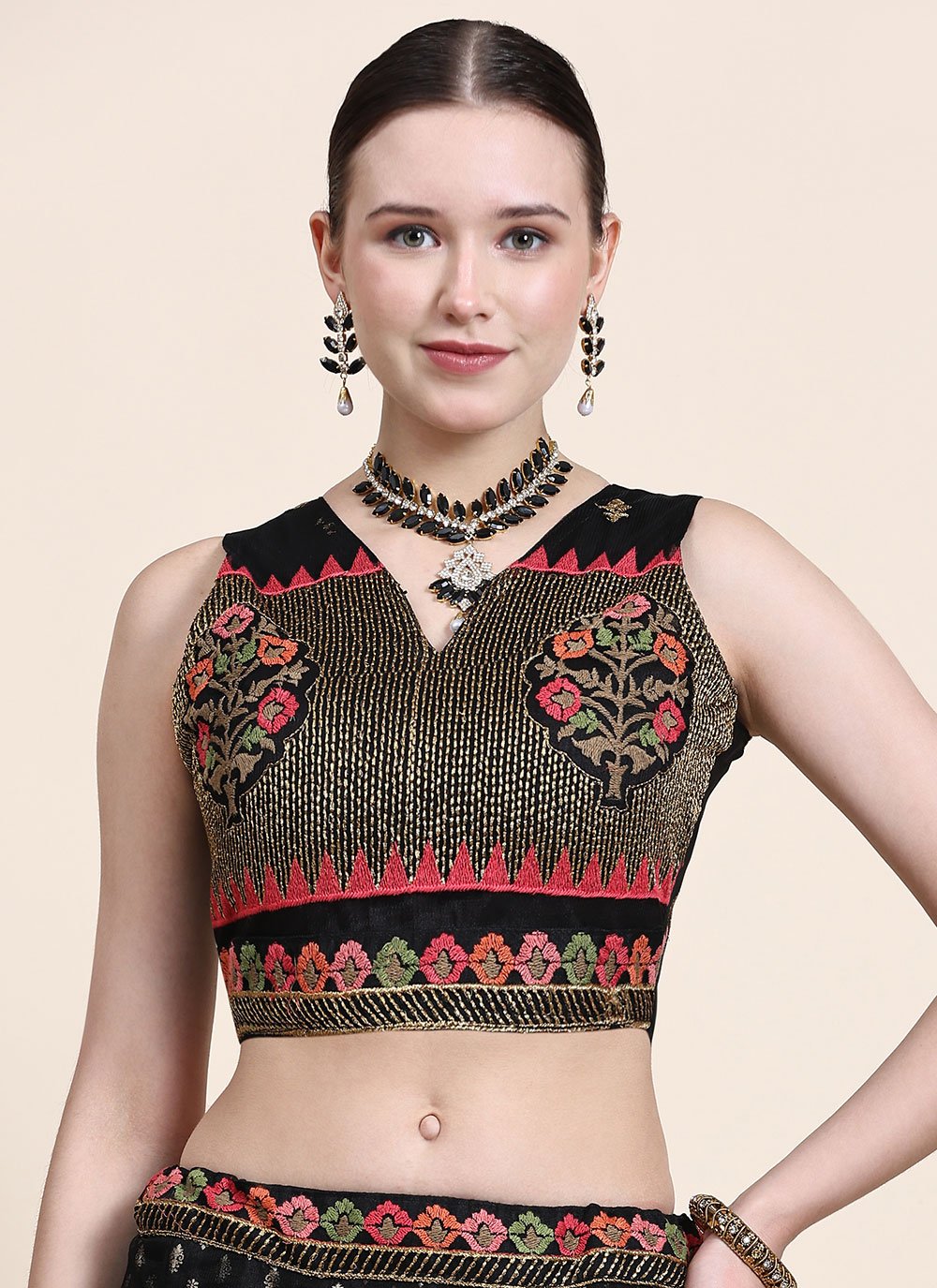 A Line Lehenga Banglori Silk Foil Net Black Multi Lehenga Choli