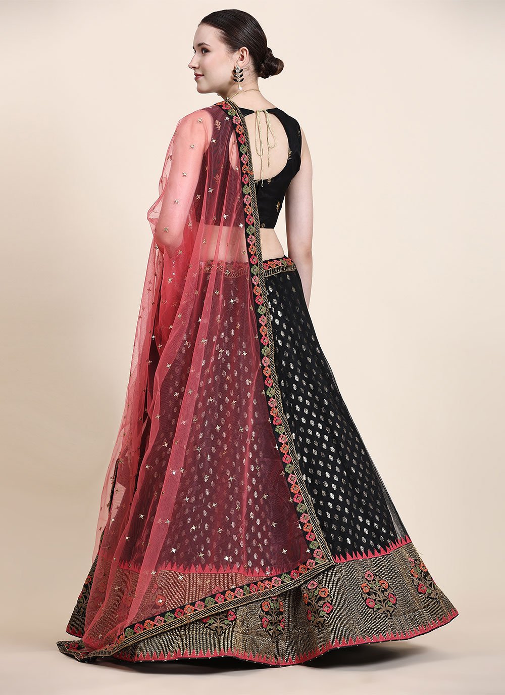 A Line Lehenga Banglori Silk Foil Net Black Multi Lehenga Choli