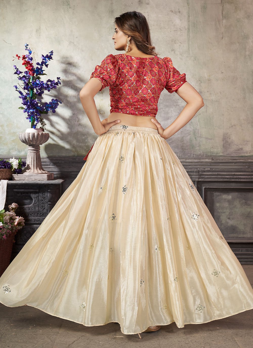 A Line Lehenga Art Silk Off White Embroidered Lehenga Choli