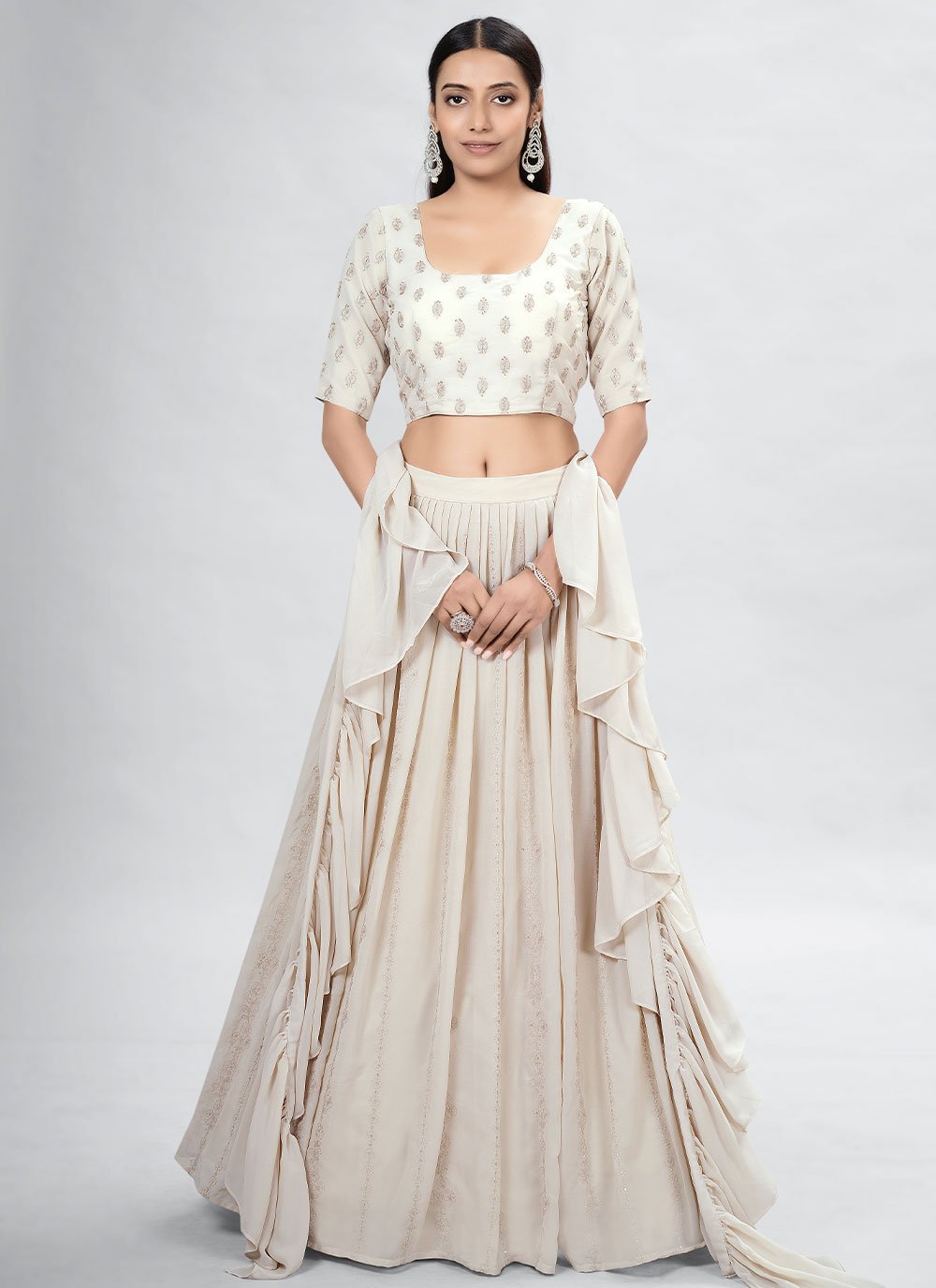 Readymade Lehenga Choli Georgette Beige Sequins Lehenga Choli