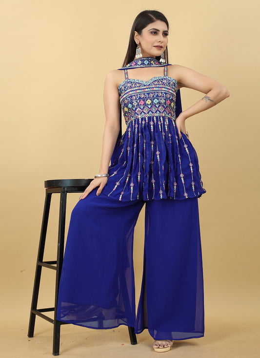 Salwar Suit Georgette Blue Embroidered Salwar Kameez