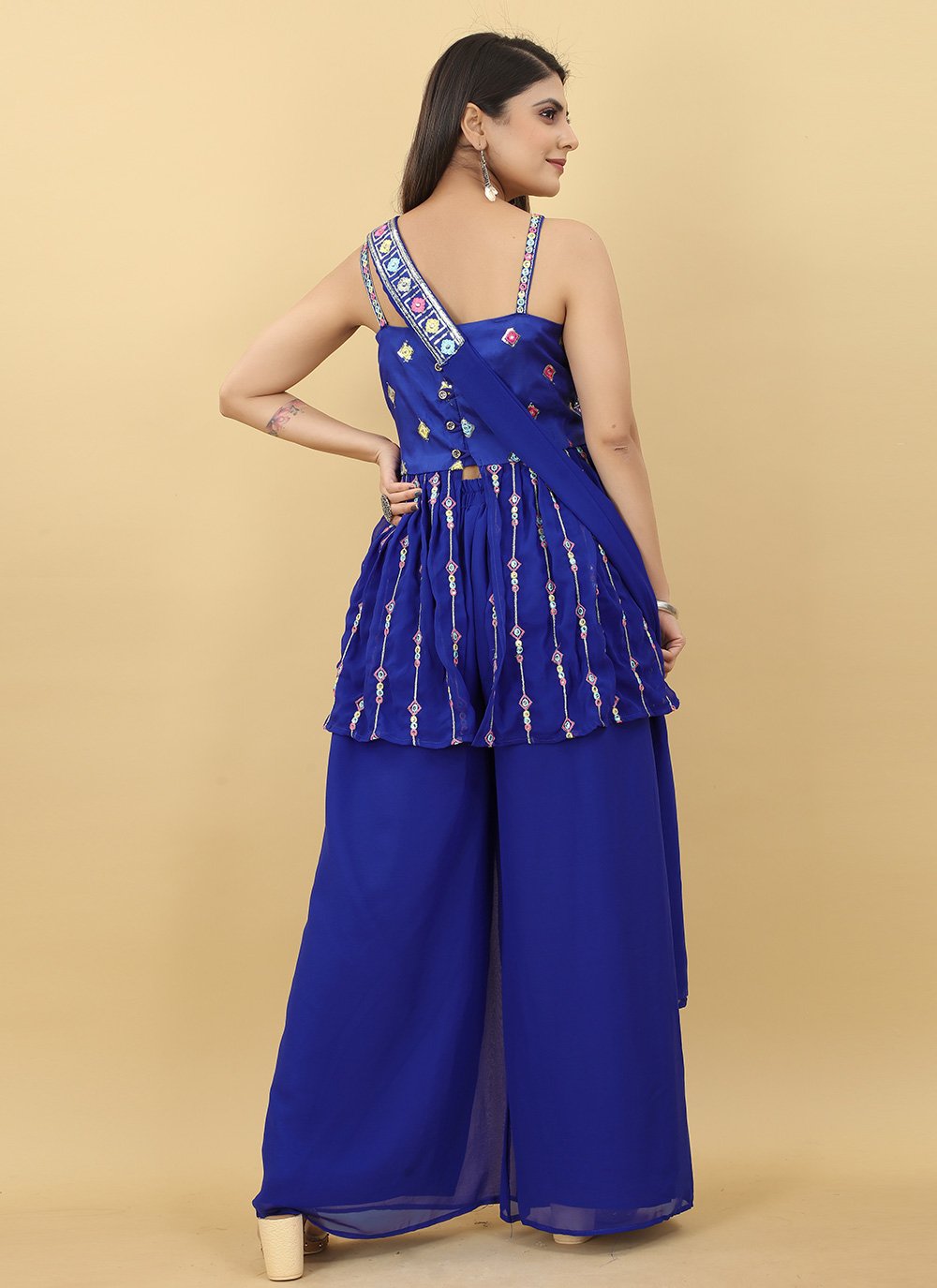 Salwar Suit Georgette Blue Embroidered Salwar Kameez