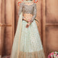 Lehenga Choli Net Aqua Blue Embroidered Lehenga Choli