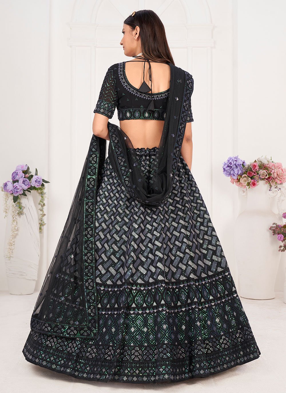 Lehenga Choli Georgette Multi Colour Embroidered Lehenga Choli