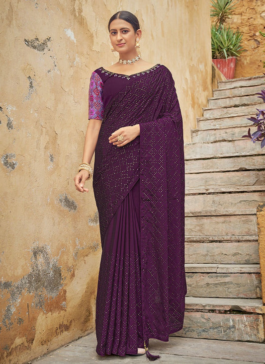 Classic Chinon Purple Sequins Saree