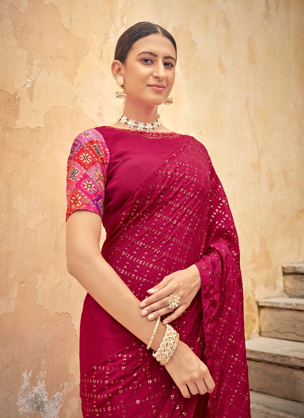 Trendy Saree Chinon Rani Sequins Saree