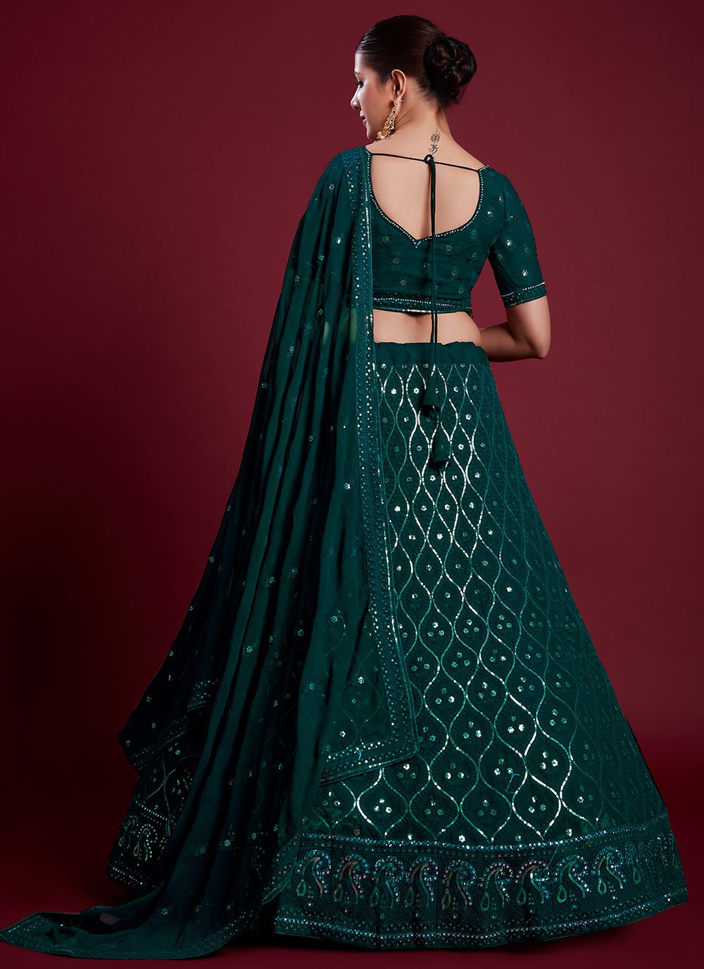 Lehenga Choli Georgette Green Gota Work Lehenga Choli